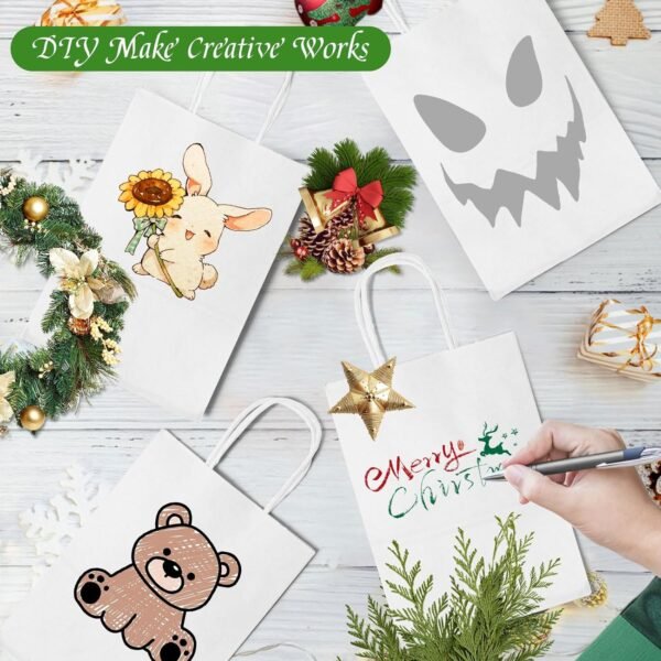 Gucass 50 Pcs Sac en Papier Kraft avec Poignée Blanc 15x8x21cm – Image 3